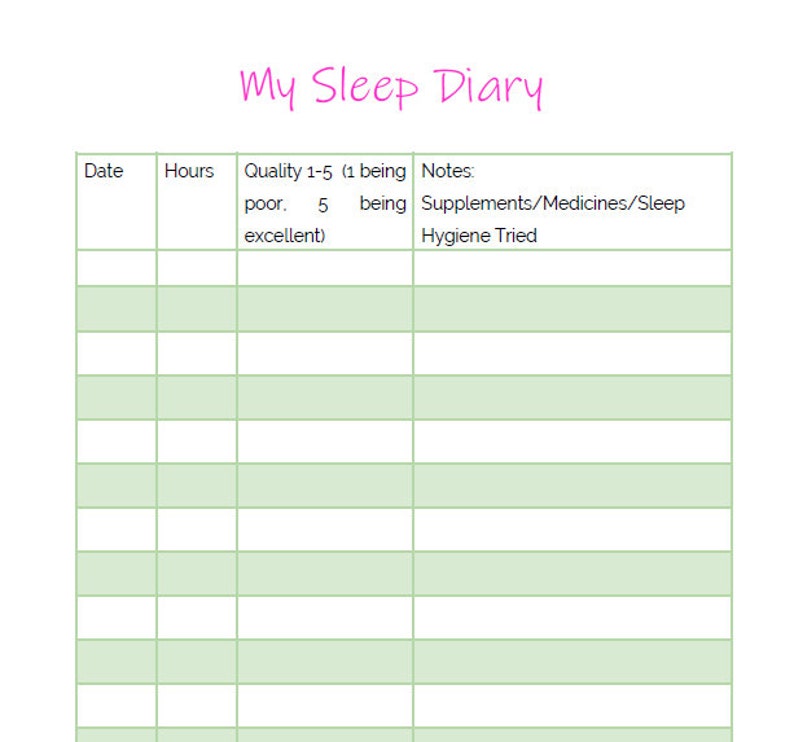 Sleep Diary Sleep Tracker Fibromyalgia Sleep Diary Sleep | Etsy