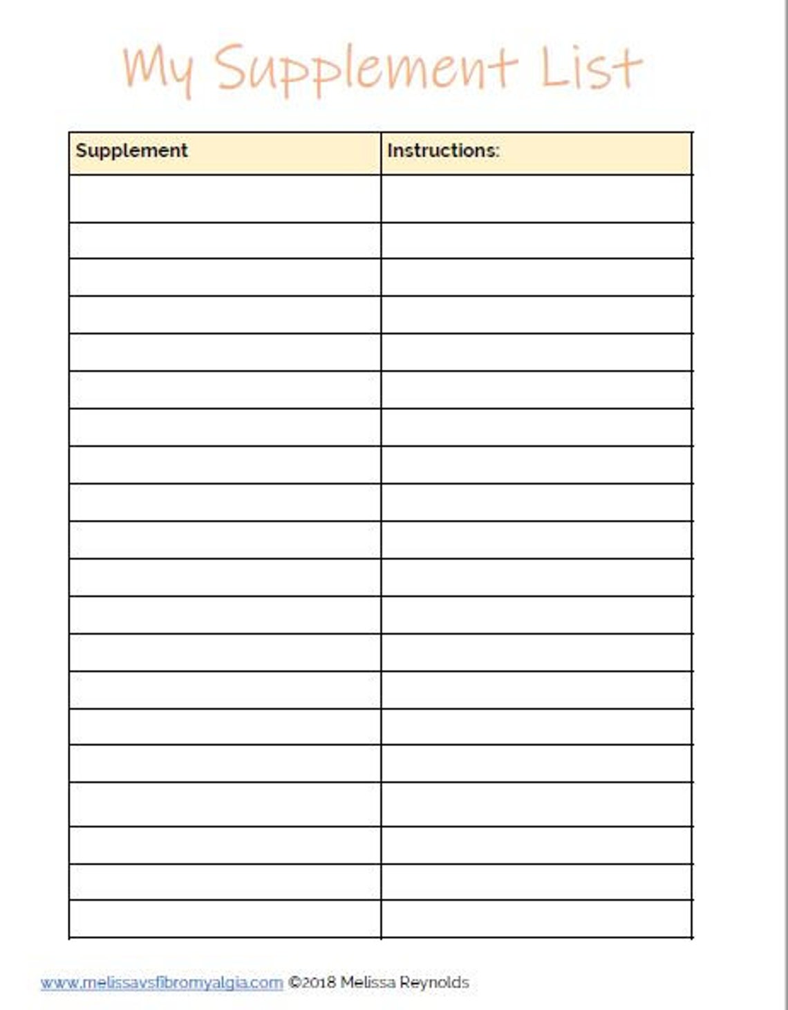 My Supplement List Printable and Editable Supplement Log - Etsy