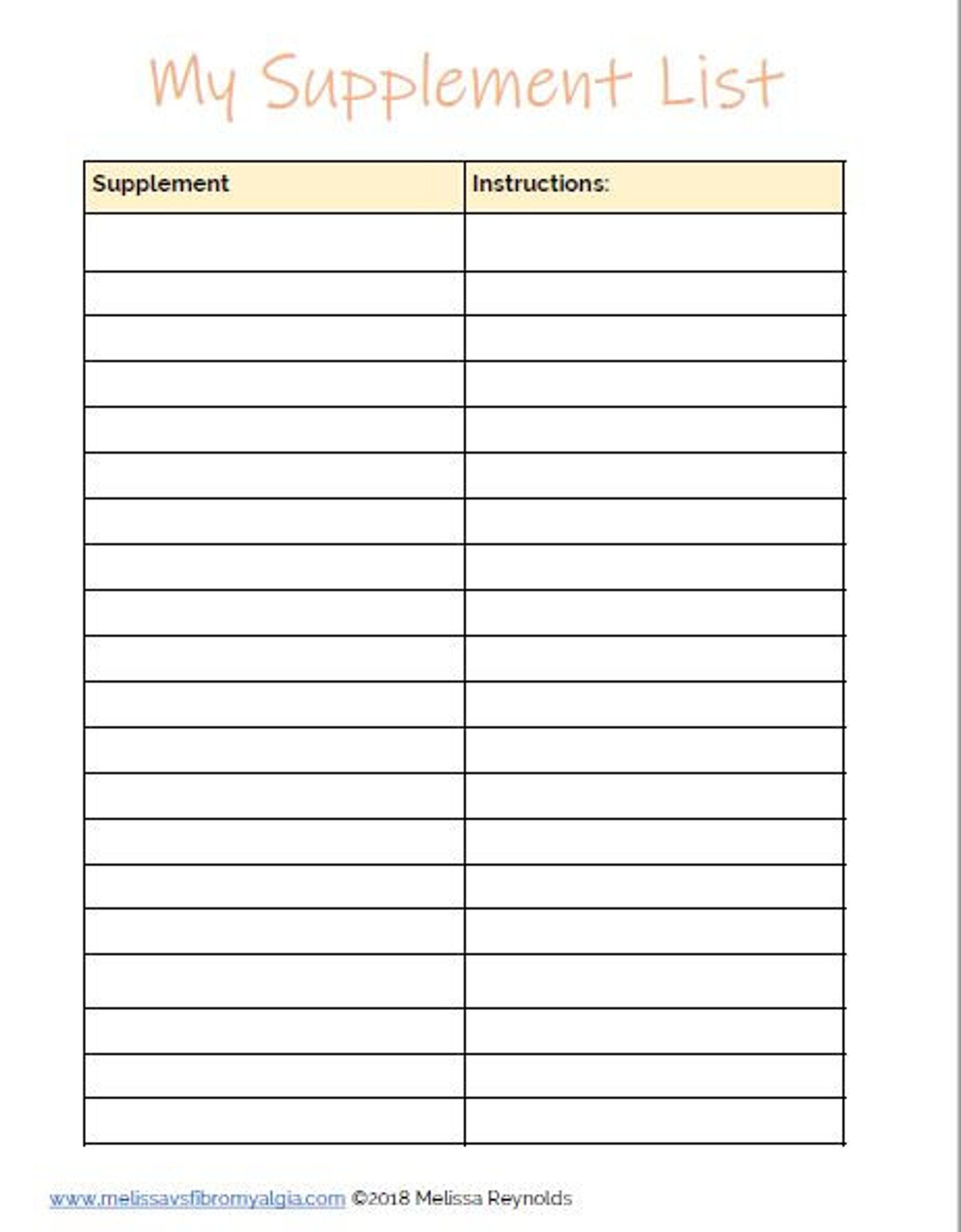 My Supplement List Printable and Editable Supplement Log - Etsy