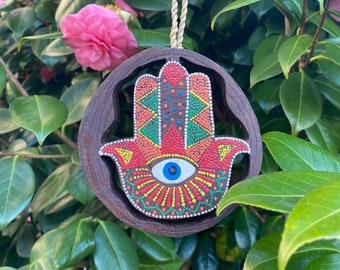 Hamsa Hand, Wooden Hamsa Hand, Hamsa Hand Wall Hanging, Hand of Fatima, Hand Carved Hamsa, Colourful Hamsa Hand, Hand Painted Hamsa.