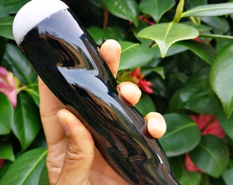 Obsidian, Obsidian Wand, Obsidian and White Jade Wand, Obsidian Yoni Wand, Curved Obsidian Wand, Yoni Wand, Yoni, Obsidian Massage Wand.