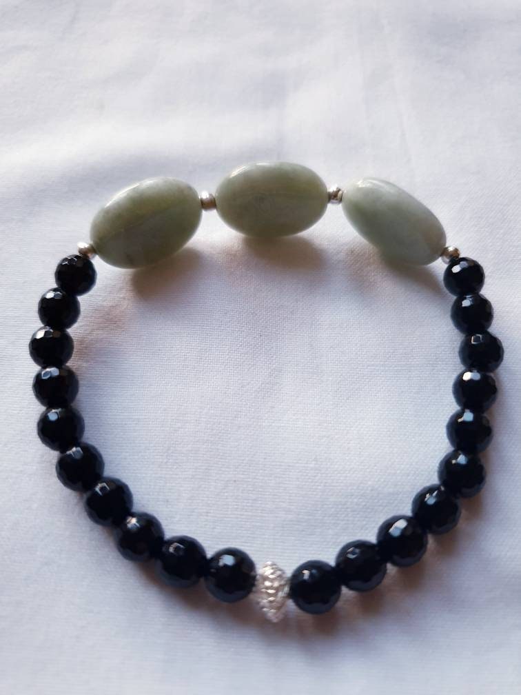 Burmese Jadeite Agate and Sterling Silver beaded gemstone | Etsy