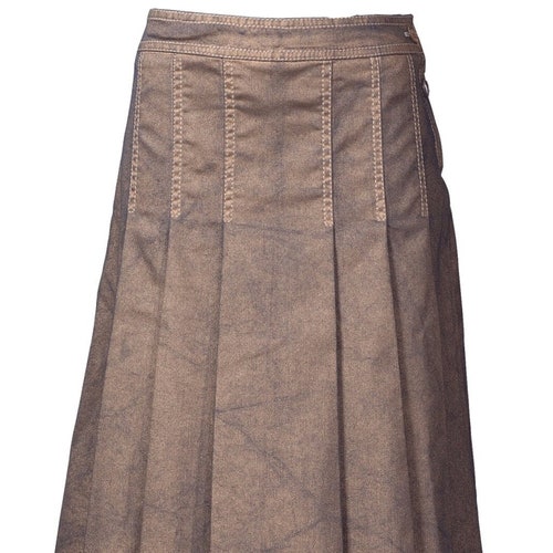 New shops Old Gold Coated Waxed Indigo Denim Pleated Skirt/Party Evening Cocktail Metallic Foil Painted Casual Designer High Quality Flared Skirt