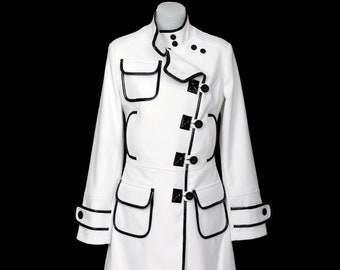 White Long Overcoat/Black Leather Trimmed Maxi Coat/Oversized Elegant Parka/Clasics Stylish Trench/Extravagant Warm Mac/Asymmetric Jacket