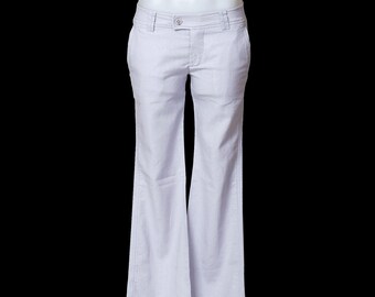 New Lilac Linen Flared Trousers/Classics Boot-cut Pants/Casual Designer Luxury Summer Clothes/Party Evening Cocktail Extravagant Ladies Wear