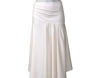 New Cream Cotton Jersey Flared Asymmetric Pleated Skirt/DECOLLATE/Extravagant Skirt/Business Skirt/Cocktail Maxi Skirt/Evening Long Skirt