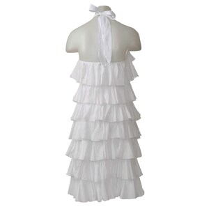 New White Crinkle Cotton Voile Jersey Frilly Layered Pleated Ruffle Backless Halter Neck Party Evening Cocktail Sleeveless Designer Dress image 2