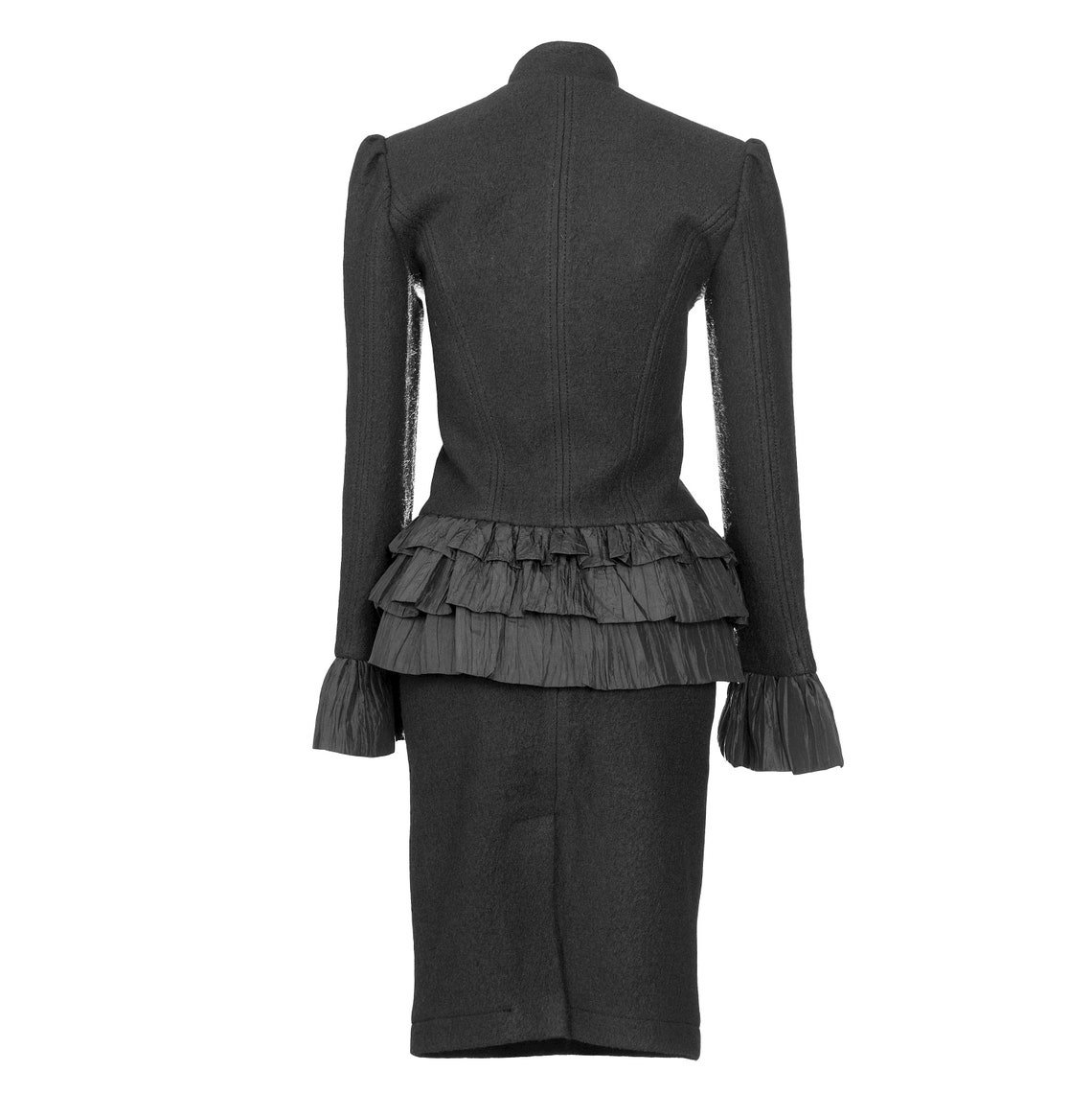 New/black Wool Boucle Taffeta Skirt Suit/flared Ruffle Peplum - Etsy