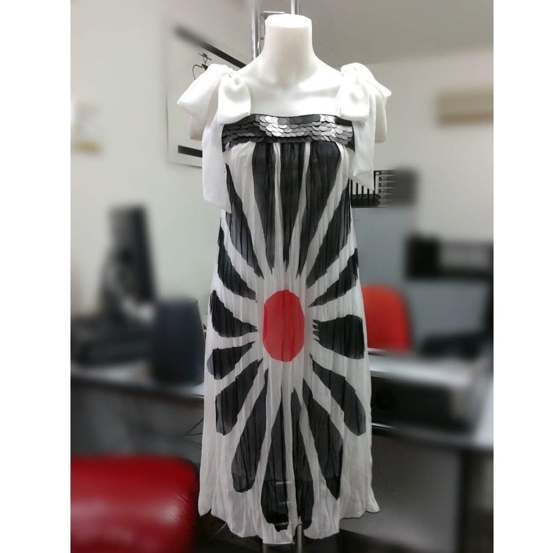 New DECOLLATE Long Maxi White Black Sheer Transparent Chiffon Cotton Balls Pompons Trimmed Party Evening Cocktail Designer Sleeveless Dress image 1