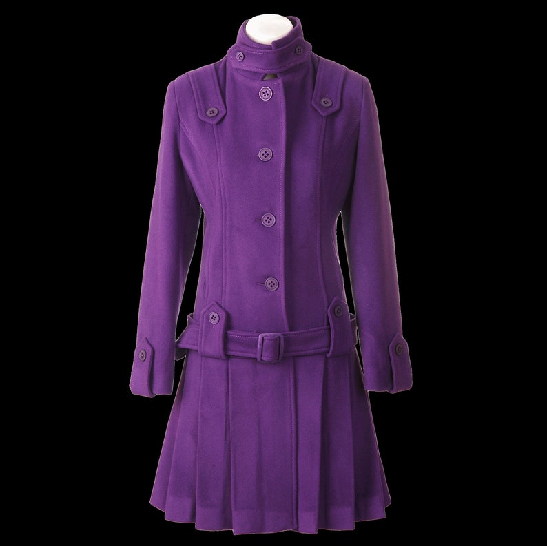 Purple Wool Overcoat/Military Style Coat/Oversized Elegant Parka/Clasics Stylish Trench/Extravagant Warm Mac/Belted Drop Waist Pleated Coat image 1