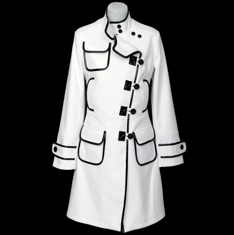 White Long Overcoat/black Leather Trimmed Maxi Coat/oversized - Etsy