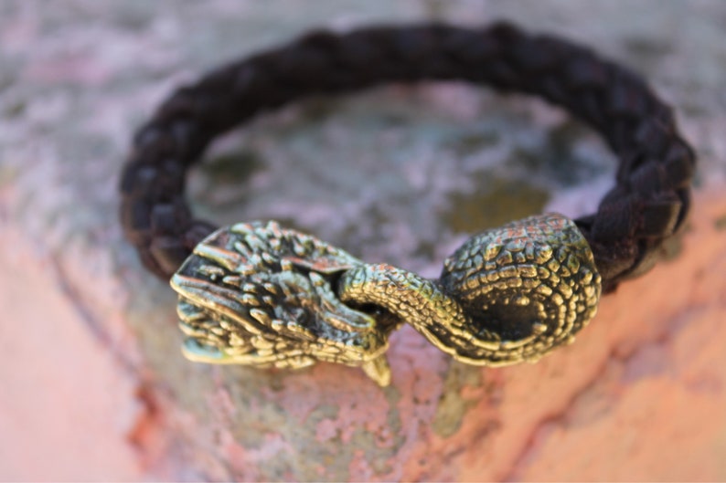 Bronze Dragon Bracelet men Leather jewelry Nordic man Norse Etsy
