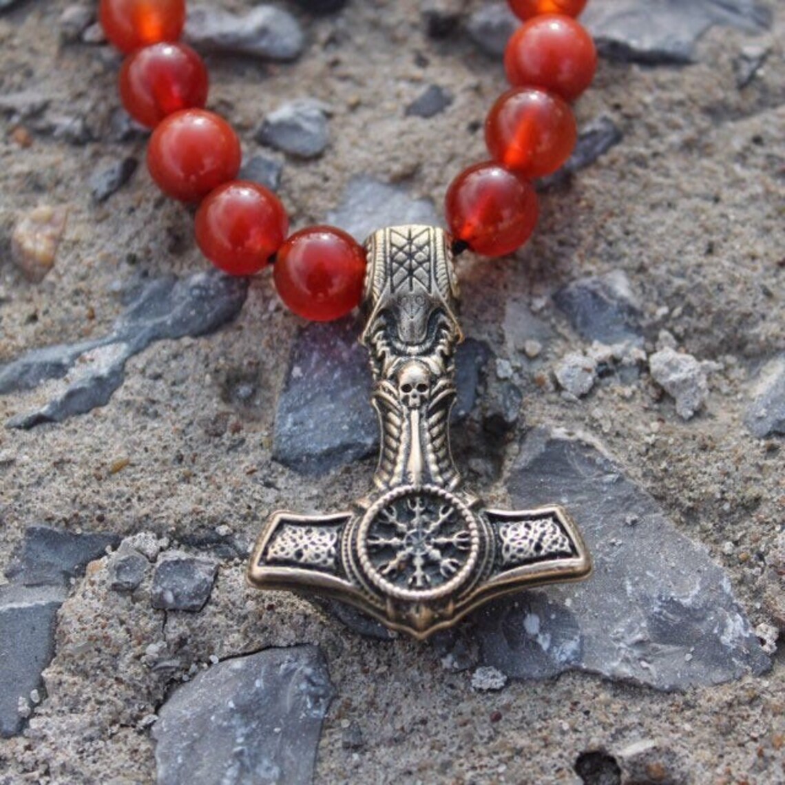 Necklace viking mens jewelry hammer bronze Odin Etsy