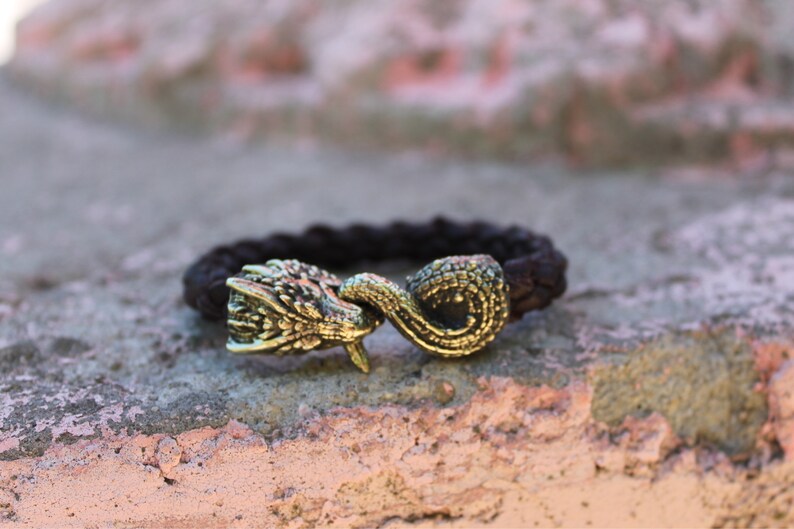 Bronze Dragon Bracelet men Leather jewelry Nordic man Norse Etsy
