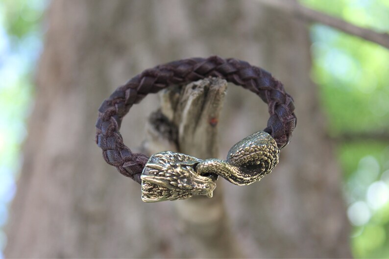 Bronze Dragon Bracelet men Leather jewelry Nordic man Norse Etsy