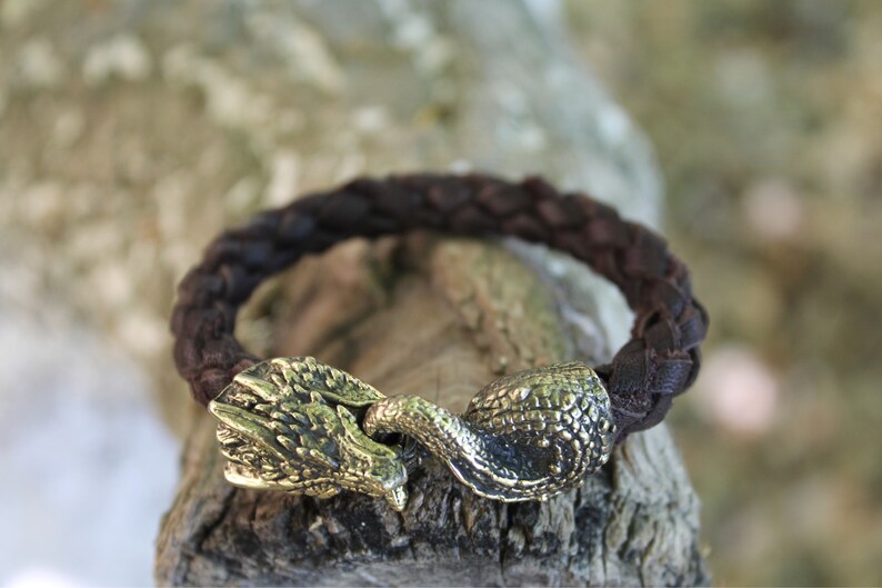 Bronze Dragon Bracelet men Leather jewelry Nordic man Norse Etsy