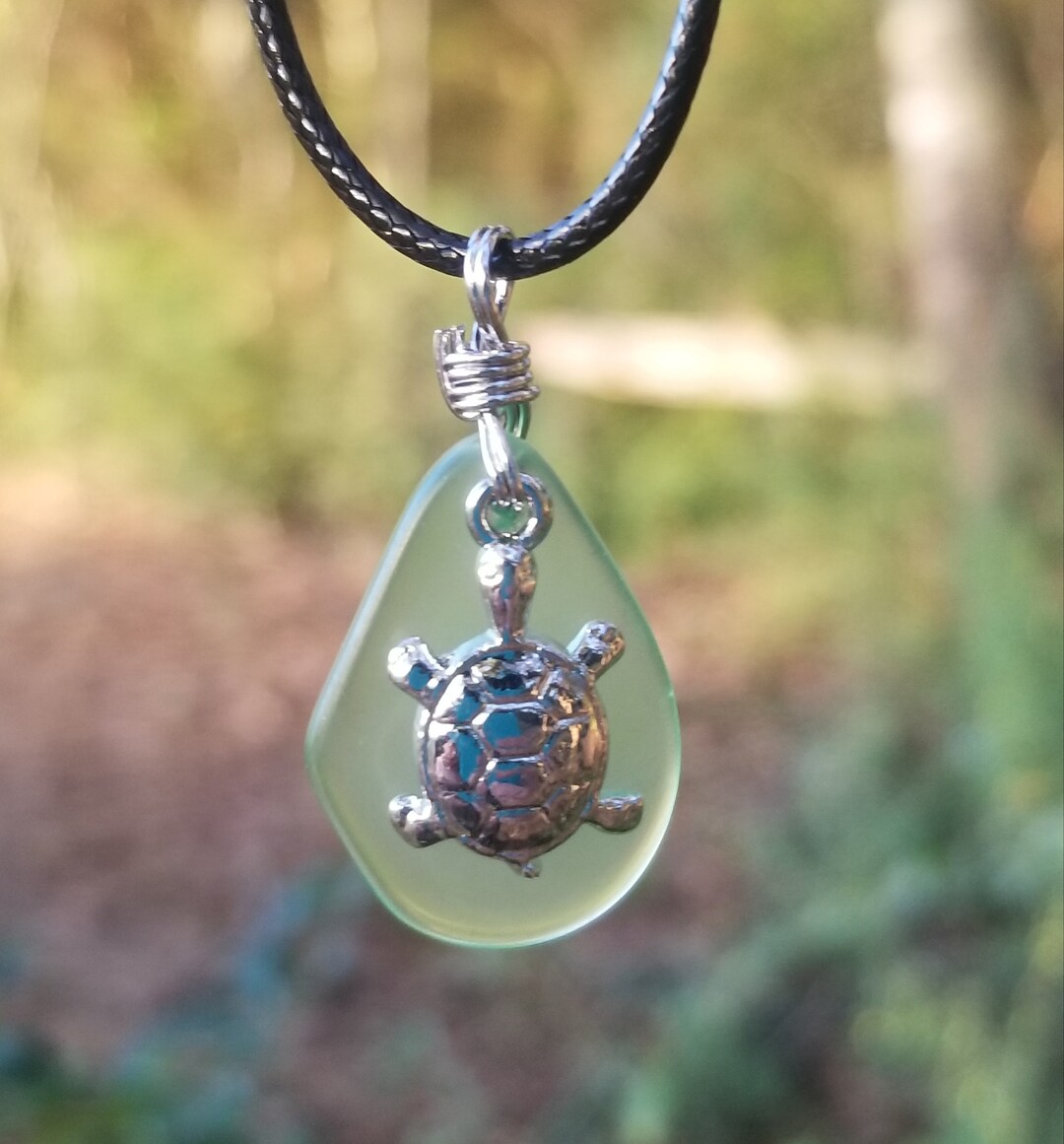 Turtle on Sea Glass Pendant Turtle Pendant Turtle Necklace Etsy