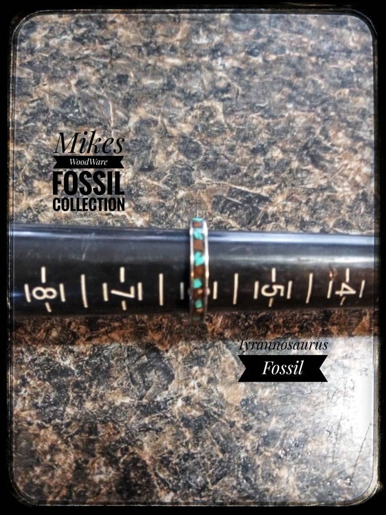 Fossil Ring Dinosaur Turquoise Dinosaur Ring Stainless Steel Ring with Turquoise and Tyrannosaurus Rex Fossil Inlay T-Rex Valentine