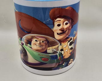 Toy Story Coffee Cup: Buzz and Woody, 11oz Sublimation Print, Microwave and Dishwasher Safe.