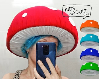 Toadstool Costume Hat: Red Spotted Mushroom, Kids & Adult