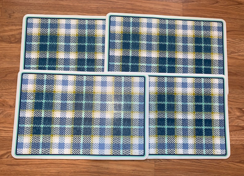 Set of 4 Retro Blue Plaid Placemats Etsy