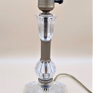 Vintage Art Deco Table Lamp - Glass Base with Champagne Bronze Accents - Restored