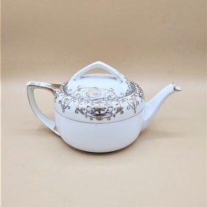 Vintage Nippon Teapot - Ivory Porcelain - Gold Moriage - Marked &quot;Hand Painted Nippon&quot;