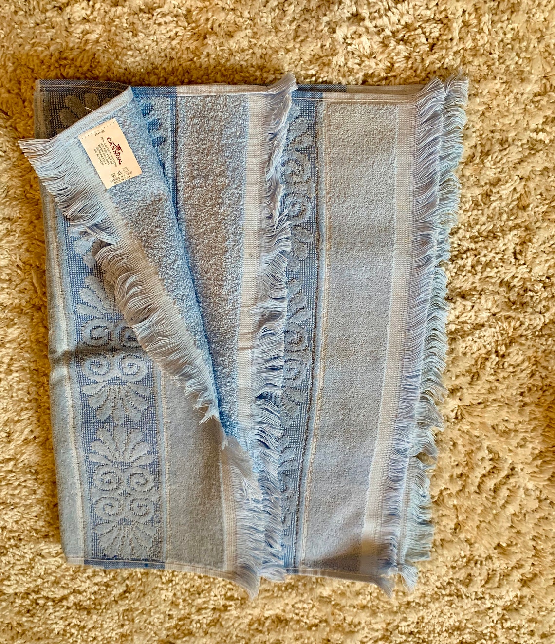 Vintage New Old Stock Cannon Blue Sculpted Shell Hand Towel Etsy