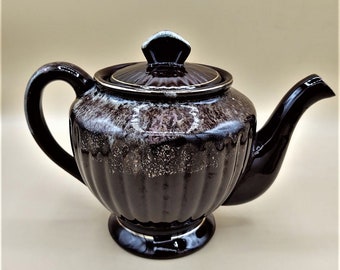 Vintage Stoneware Teapot - Art Deco Style - Brown Drip-Glaze - Unmarked