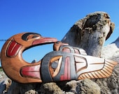 First Nations Pacific Northwest native cedar Mother Loon with Baby, superb quality wall art carving, signed, Indigenous Art
