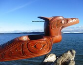 Northwest First Nations native wooden Art, hand carved LOON Bowl, signed Indigenous Art, vintage, dated 1985
