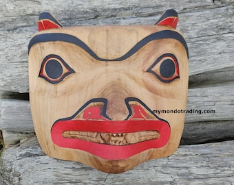 Indigenous native North American Pacific Northwest coast GRIZZLY BEAR MASK, hand carved, signed, authentic, old growth cedar!