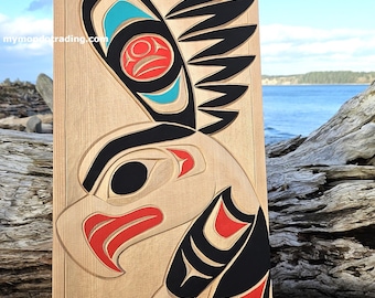 Coast Salish Eagle Wood Carving: Indigenous Art, Signed Cedar native North American Wall Hanging