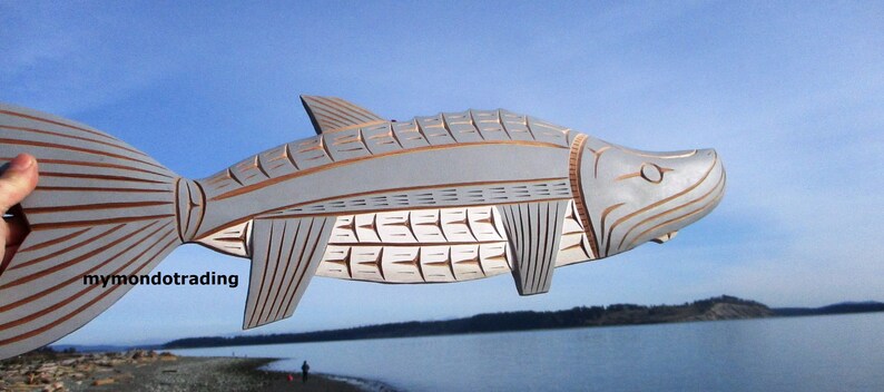 First Nations Pacific Northwest coast native red cedar STURGEON hand carved Art signed wall art carving