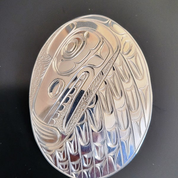 First Nations, Northwest coast native sterling silver HAMATSA pendant, signed, guaranteed authentic Indigenous art