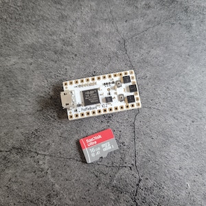 Puede incluir: Una placa de circuito blanco con el texto "ProfileBoard - V2.1" impreso en ella. Una peque&ntilde;a tarjeta SD roja y gris con el texto "SanDisk Ultra 16 GB Clase 10" impreso en ella est&aacute; al lado de la placa de circuito.