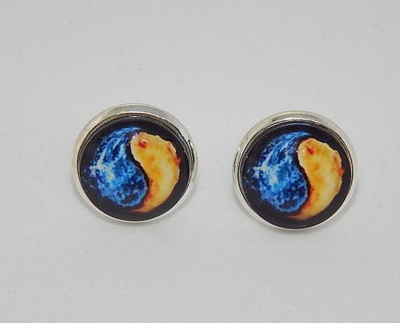 Yin Yang Earrings: Blue Orange Stainless Steel Symbol Jewelry