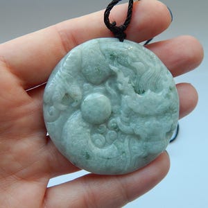 Light Green Natural A Jade Jadeite Carved Pendant Dragon Ruyi