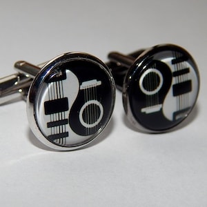 White and Black Acoustic Electric Guitars Yin Yang, Yin Yang Guitar earrings cufflinks, Yin Yang Guitar jewelry, Yin Yang music cuff links