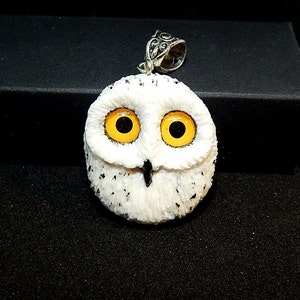 White owl pendant, barn owl pendant, handmade owl of clay, owl totem