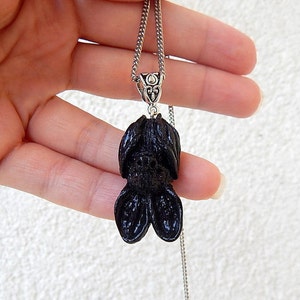 Black bat necklace pendant jewelry, bat totem, halloween necklace, bat handmade of polymer clay