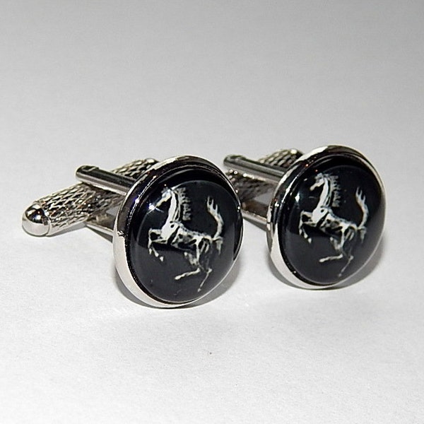 Ferrari Logo Cufflinks: Silver Tone Car Emblem Jewelry