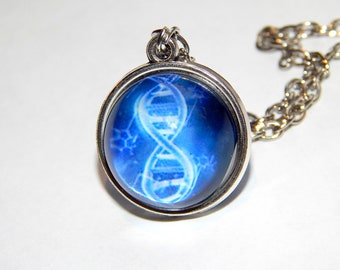 Collana DNA pendente bifacciale, dna jevelry, dna simbol, icona logo dna, ciondolo RNA, collana Molecular Formula, doppia elica