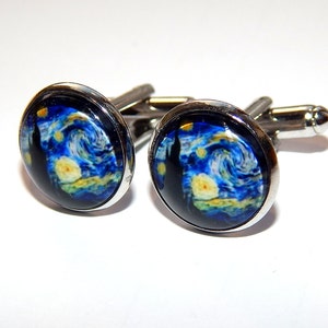 Starry Night Cufflinks earrings jewelry, Vincent Van Gogh art cufflinks earrings, wedding cufflinks, groomsmen cufflinks