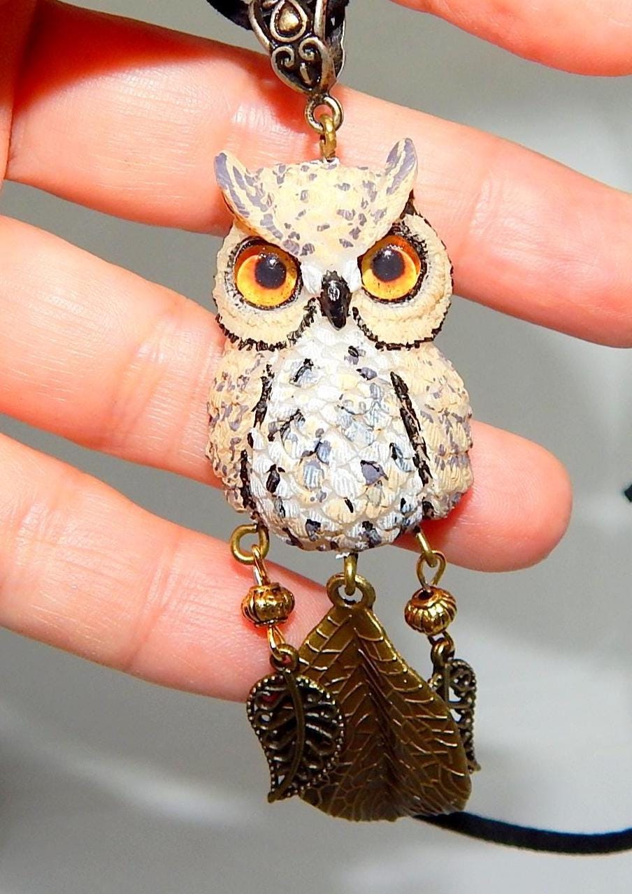 Owl Pendant necklace Handmade Polymer Clay