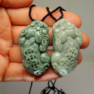 Verde grigio naturale A giada giadeite intagliato ciondolo drago Pi Xiu moneta, gioielli collana drago, collana drago buona fortuna ricchezza Pixiu