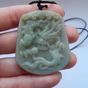 Green Natural A Jade Jadeite Hand-Carved Dragon Pendant