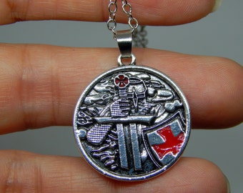 Templar Knight Pendant Necklace: Men's Religious Crusader Amulet