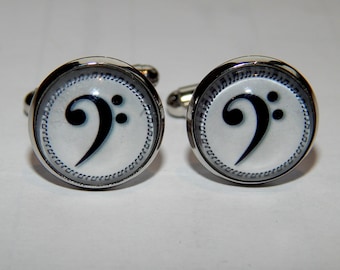 Bass Clef cufflinks, Bass Clef jewelry, Musician's Gifts, Music Note Cufflinks, Music Note jewelry, wedding cufflinks, groomsmen cufflinks