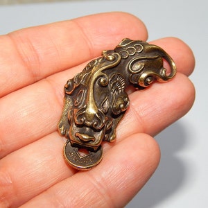 Collana con ciondolo piccolo Pixiu cinese da collezione, moneta PiXiu del drago, collana Pixiu portafortuna e ricchezza, Pi Xiu fortunato